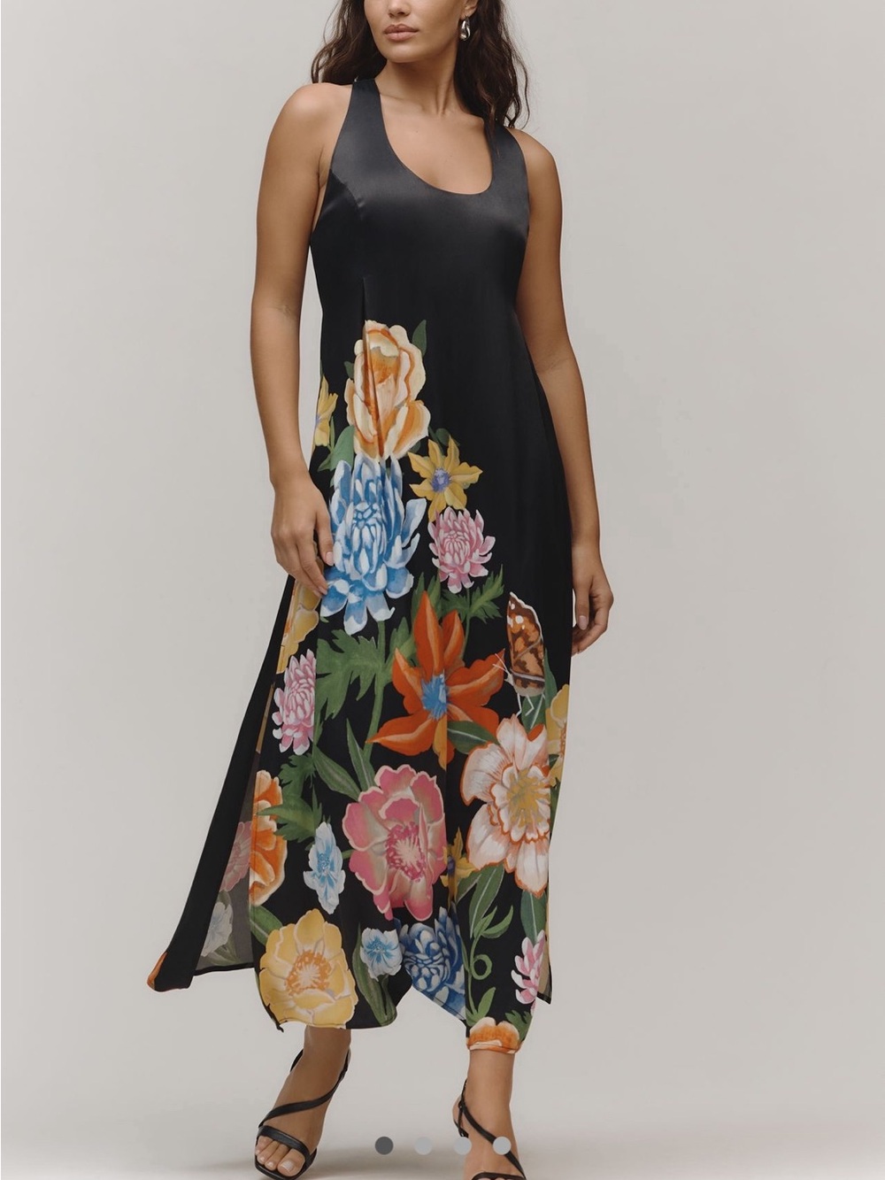 Anthropologie Black Maxi Dress with Multicolor Floral Print